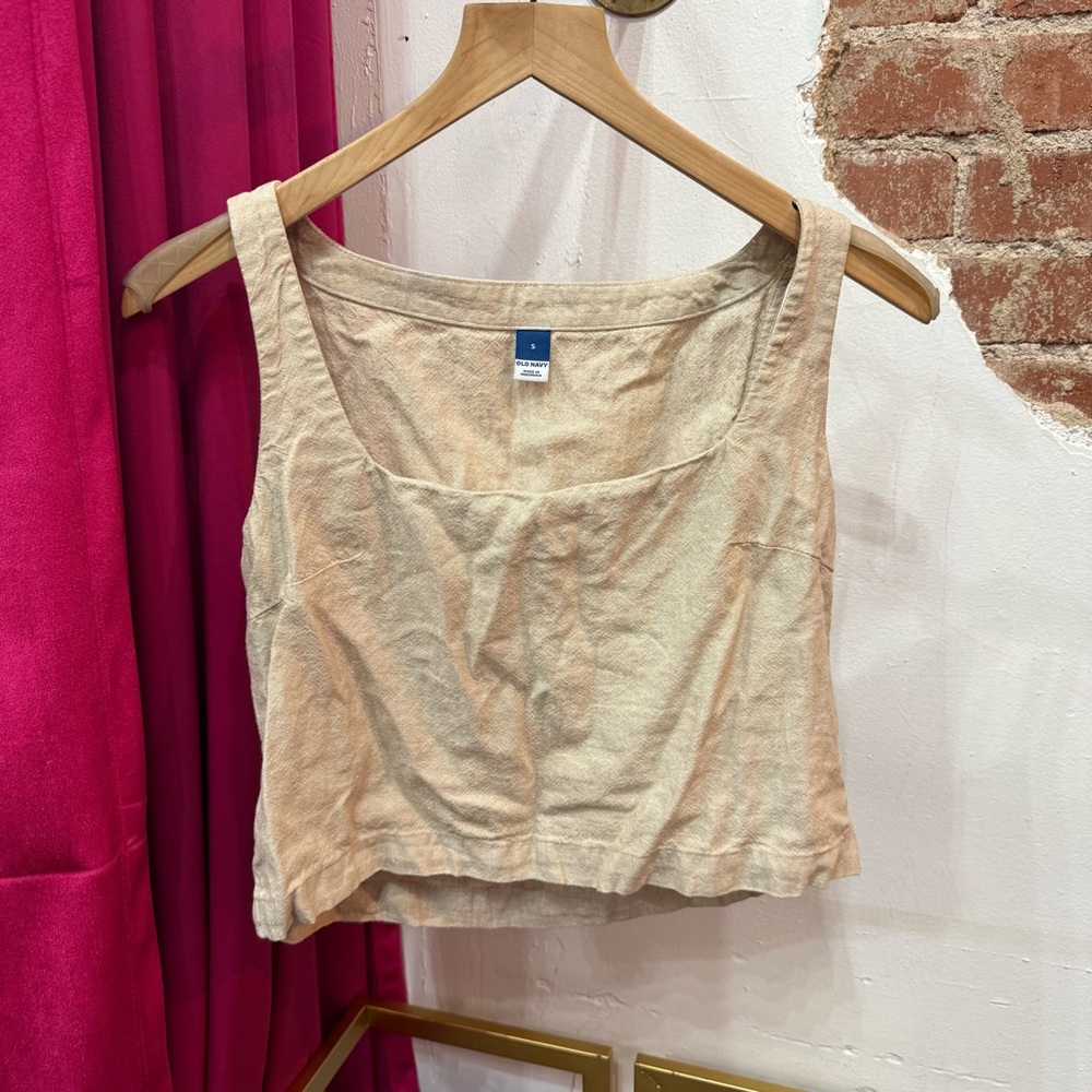 Old Navy Linen Blend Tank Top | Neutral Oatmeal | Size Small